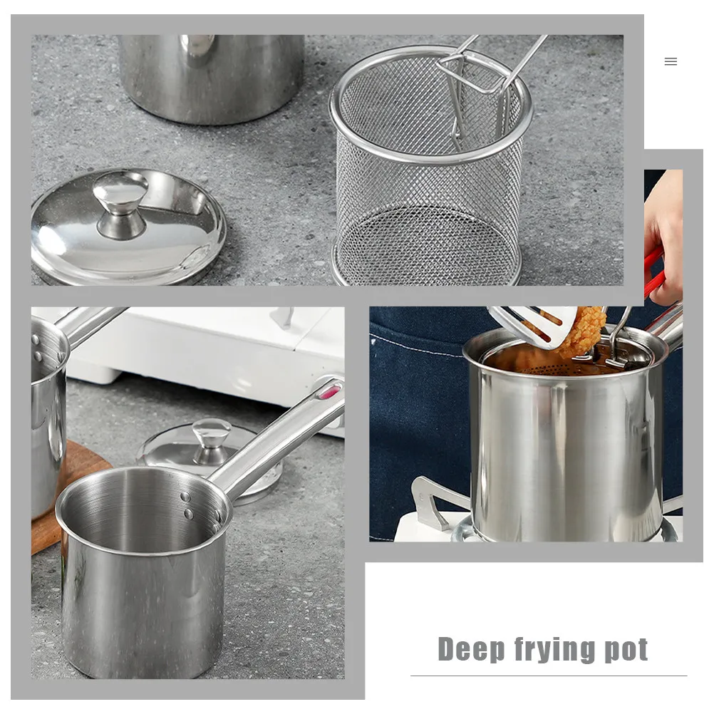 1Set Household Fryer Stainless Steel Deep Frying Pot Small Fry Pan Metal Fryer Pot for Soup Stewing Boiling and Frying Chicken - view 4