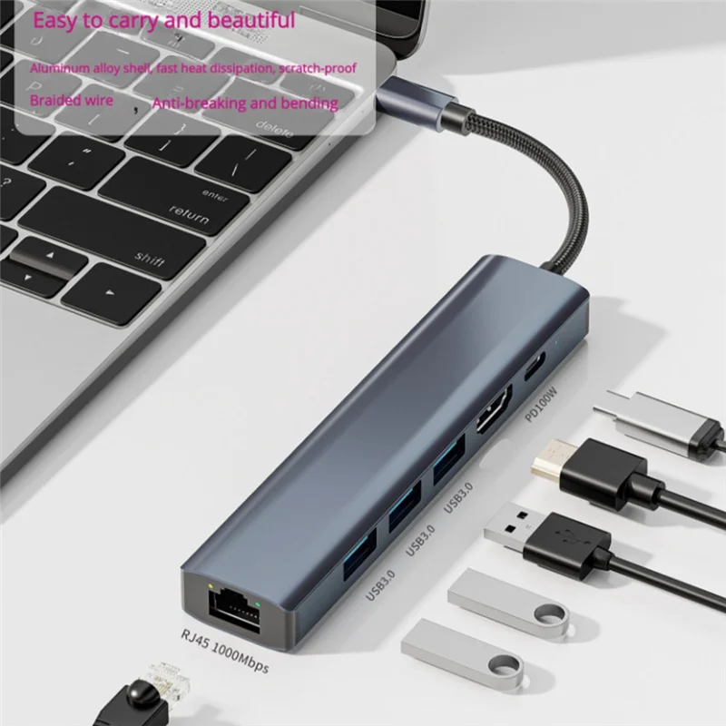 PD RJ45 Docking Station For Thunderbolt Dock Adapter Type C To Usb 3 0 Splitter Hub Laptop Usb Expander Gigabit Hub