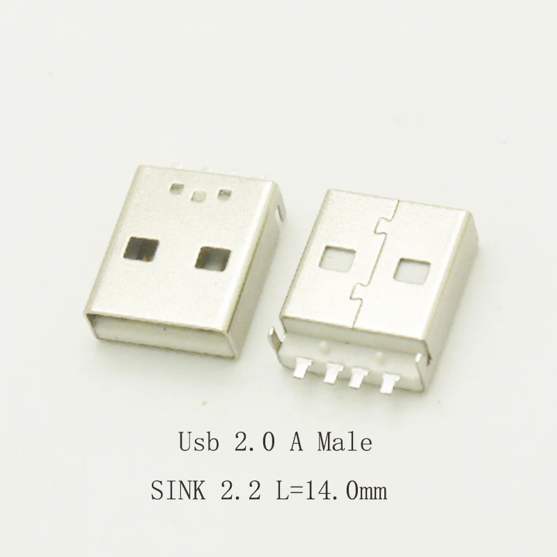 

300PCS USB 2.0 A Type Male Socket DIY Cable Connector Terminal USB Jack Data Transmission Sink 2.2 L=14MM (Short)