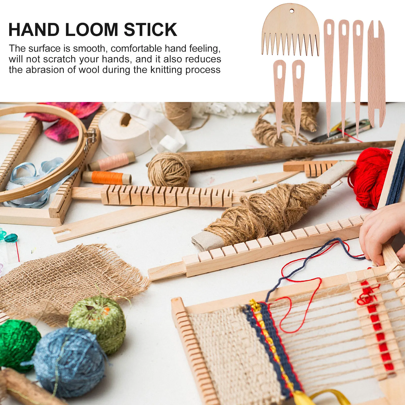 

1 Wooden Knitting Needles Handcrafts Diy Tools For Sweaters Hats Scarves Set Handmade Tapestry Tool Shuttles Weaving Stick