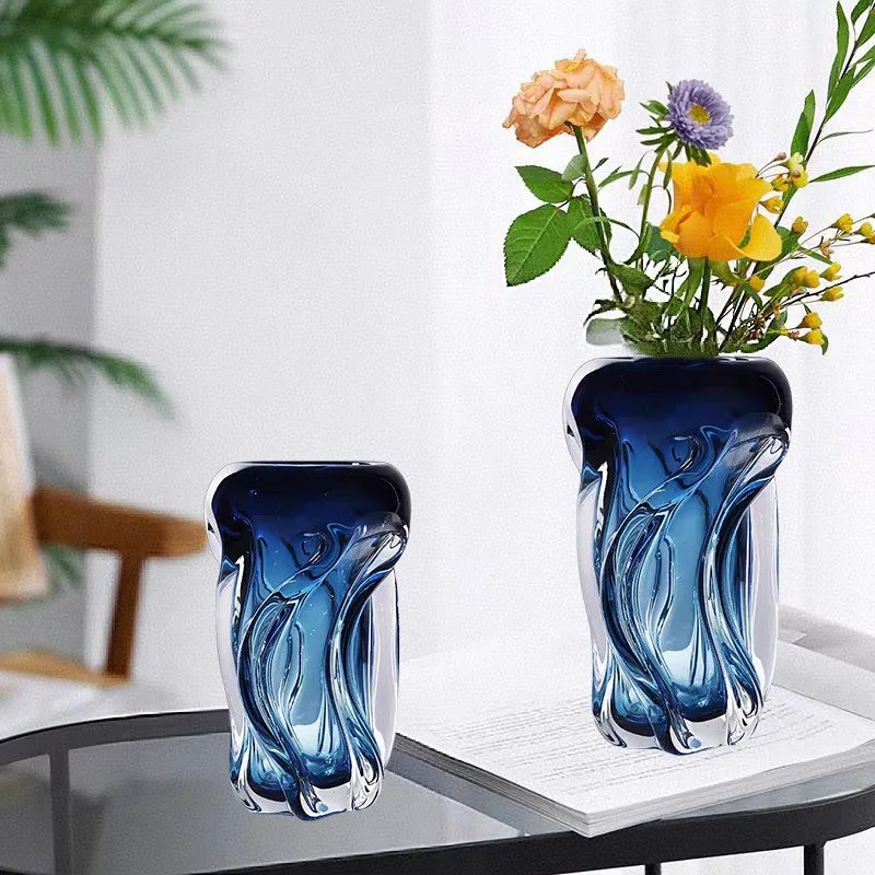 Haze blue handmade glazed vase fruit plate set, creative twist ornament in home model room