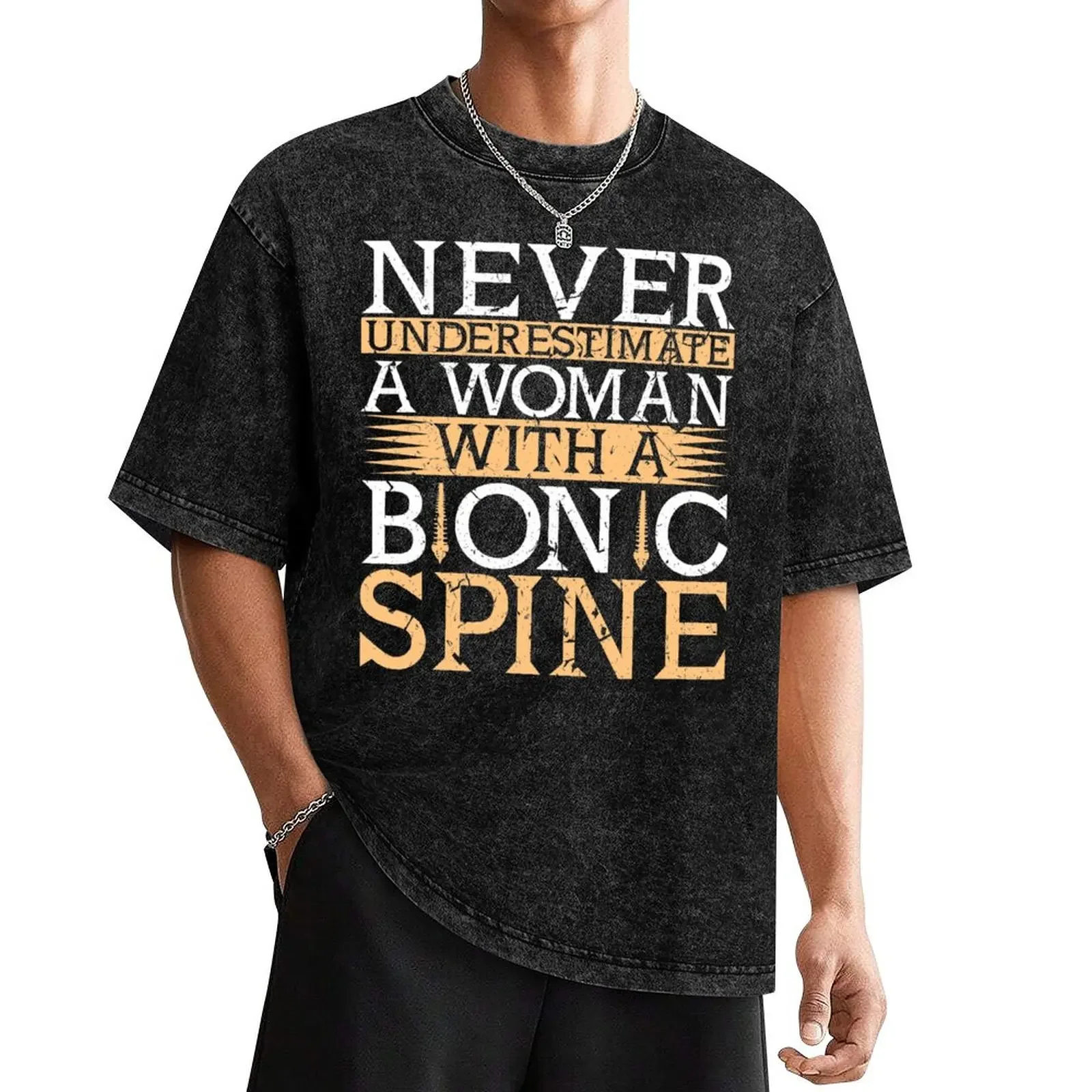 

Never Underestimate A Woman With A Bionic Spine Surgery T-Shirt oversizeds boys whites plus sizes men tshirt