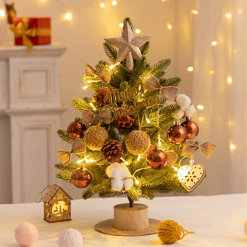 

45cm New DIY Christmas Tree Desktop Decor 2024 Christmas Eve Simulation Luminous Bell Pendant Tree New Year's Festival Ornament