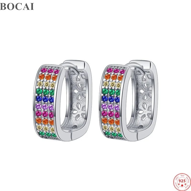 bocai-s925-スターリングシルバークリップイヤリング女性のためのレインボーパターンカラフルなジルコン耳クリップファッションヴィンテージジュエリー卸売
