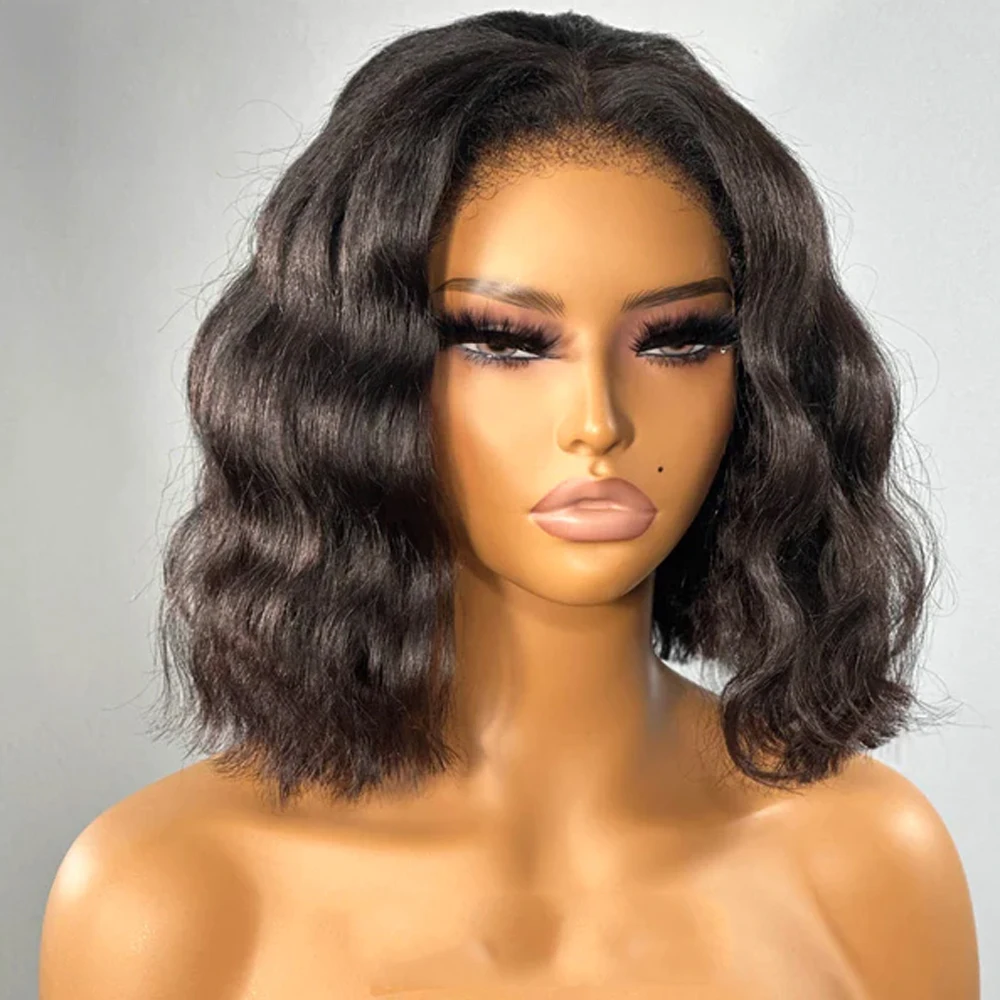 

Glueless 180 Density Soft Natural Black Short Bob Deep Wave Curly lace Front Wig For Women Babyhair Preplucked Daily Cosplay