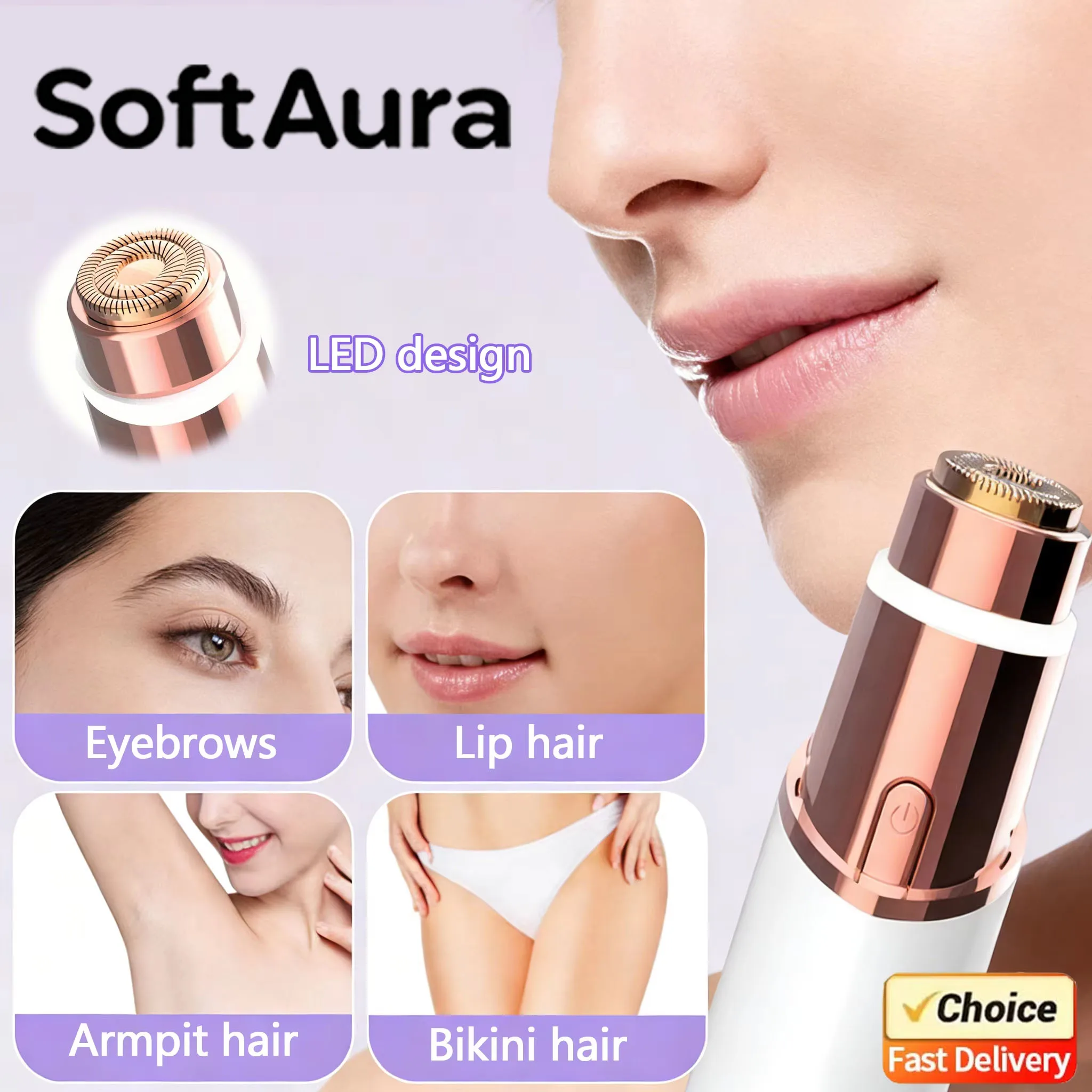 SoftAura 2026 New Electric Facial Hair Remover for Women Painless Eyebrow Trimmer Upper Lip Chin Bikini Hair Removal Device