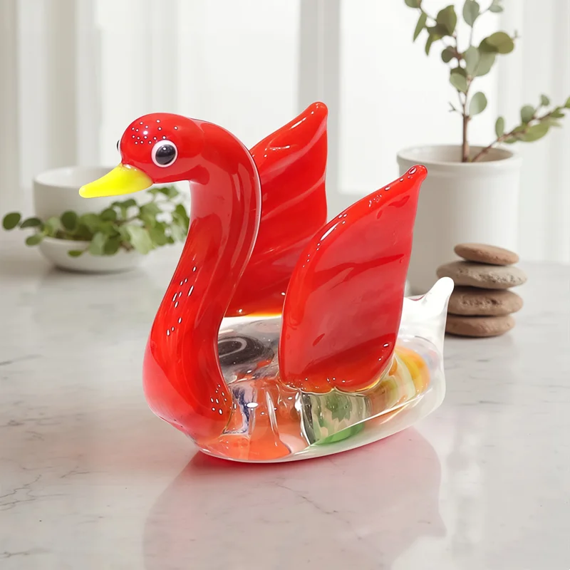 Handmade Murano Glass Swan Miniature Figurine - Cute Animal Small Statue Ornament for Home Desktop Indoor Room Decor Collection