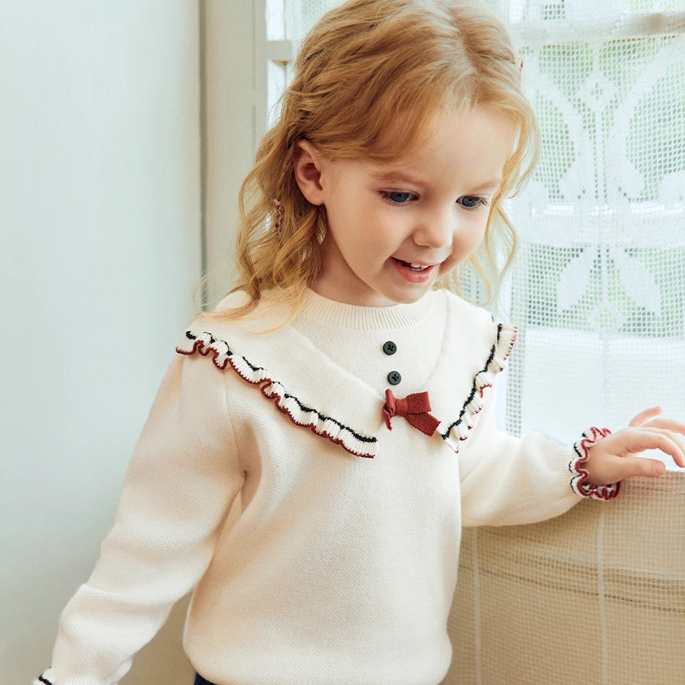 Dave Bella Sweater Pullover Autumn Tops Girls Children Clothing Spring Sweet Pure Cotton Kids Sweater Fashion Elegant DB3262684