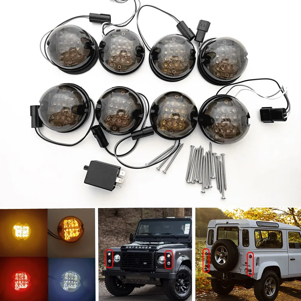 Emarked Car Side Light + Front & Rear Indicator Lamps + Stop Tail Light For Land Rover Defender 1987-2015 90/110 (8pc/Set)