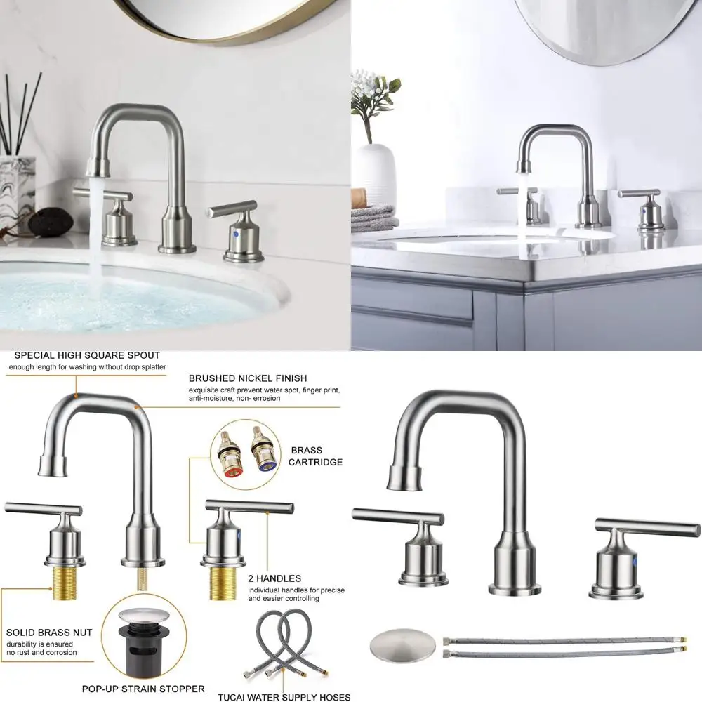 

8-inch Widespread High Arc Lavatory Faucet with 360° Swivel Spout in Brushed Nickel for Modern Sink Basins