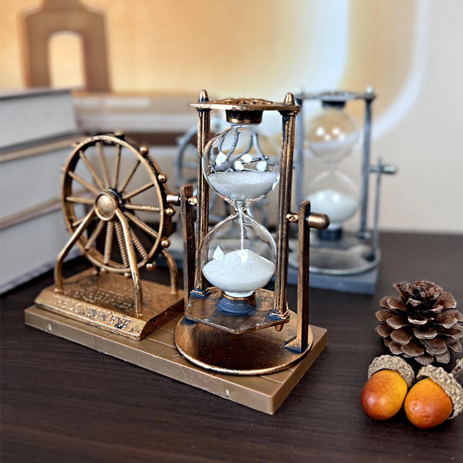 Vintage Ferris Wheel Statue Hourglass Sand Clock Retro Desk Timer Decor for Living Room Bedroom Decor