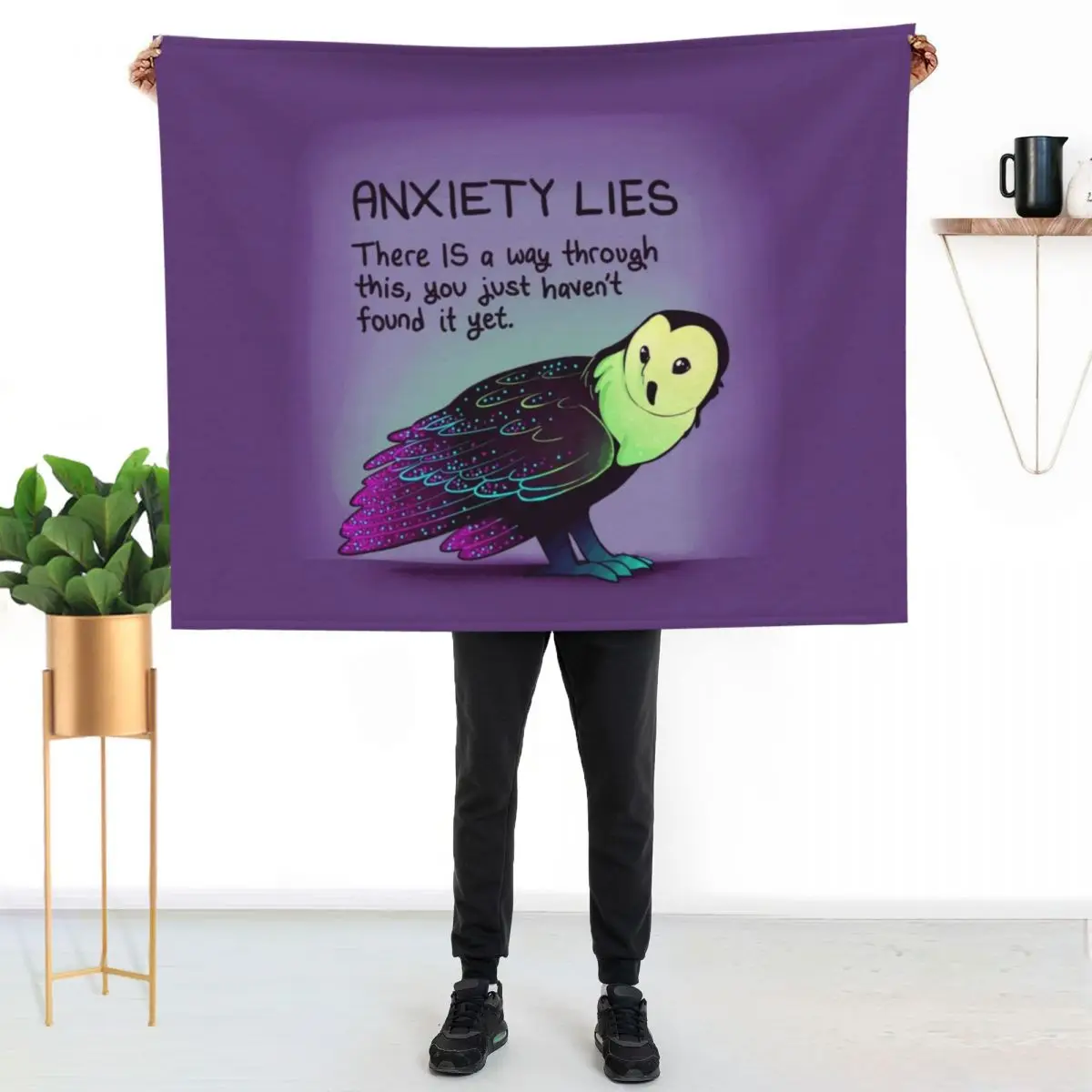 ANXIETY LIES Sparkle Neon Owl Throw Blanket Winter beds for sofa Sofa blankets ands Flannels Summer Beddings Blankets