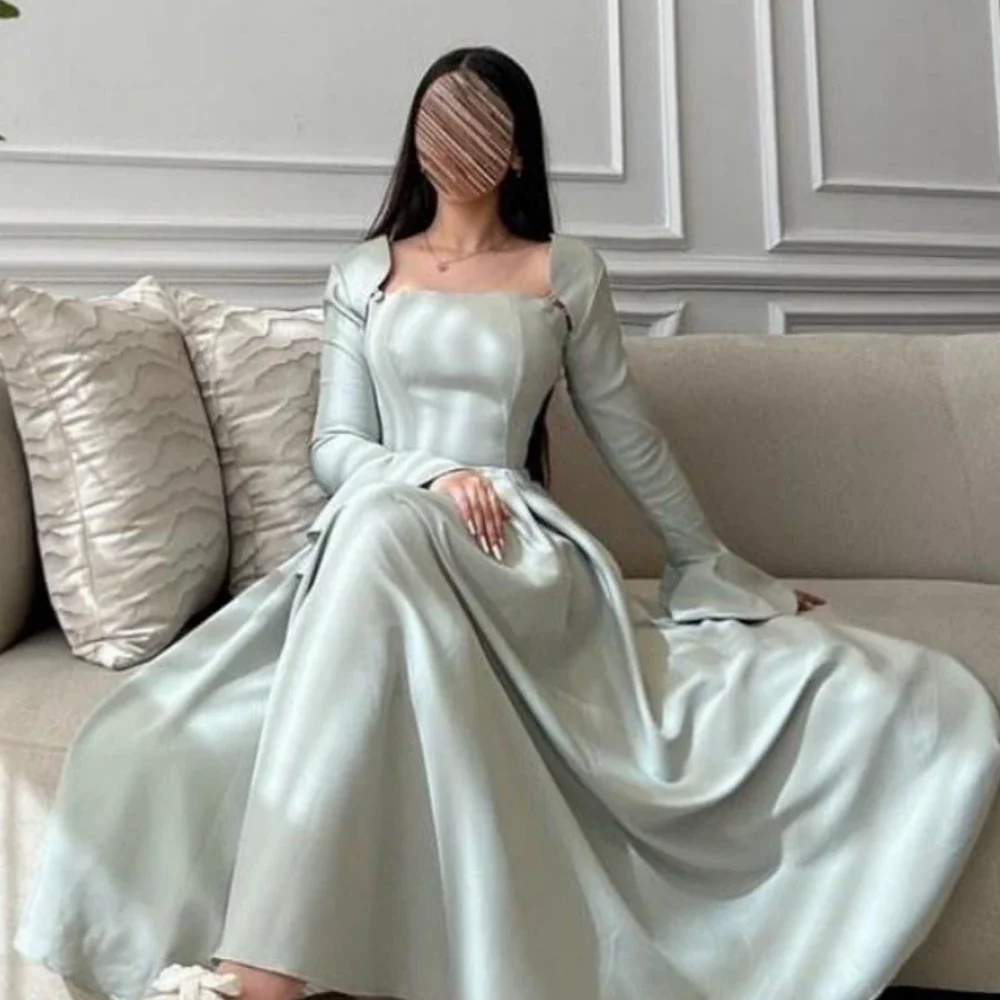 Romantic Square Collar Ball Dress Saudi Arabia Prom Jersey Ruffles Formal Evening A-line Square Neck Bespoke Occasion Gown