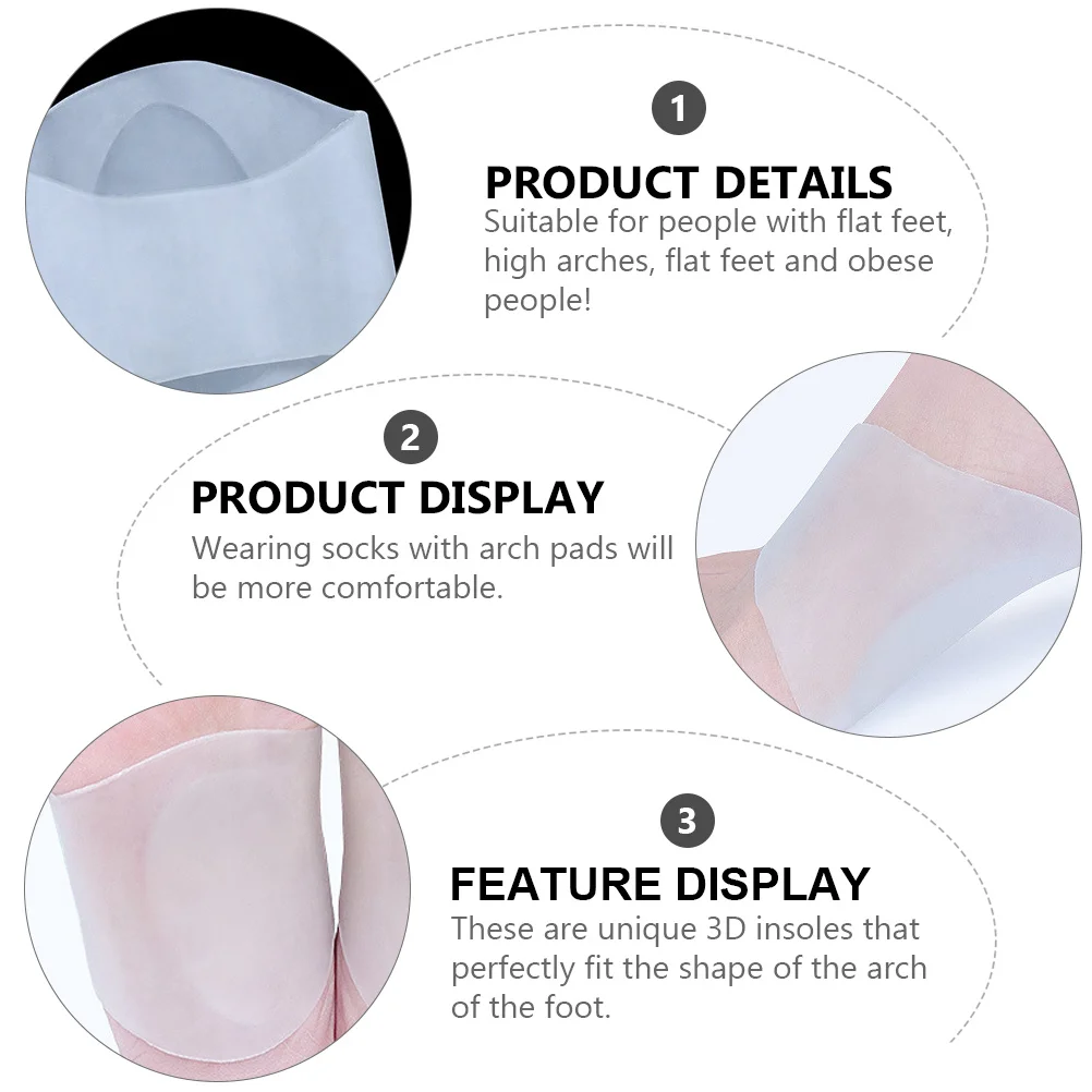 

2Pairs Arch Pad Silicone Gel Foot Arch Support Insoles Flat Foot Corrector Breathable 3D Comfort Cushion for Sports Office