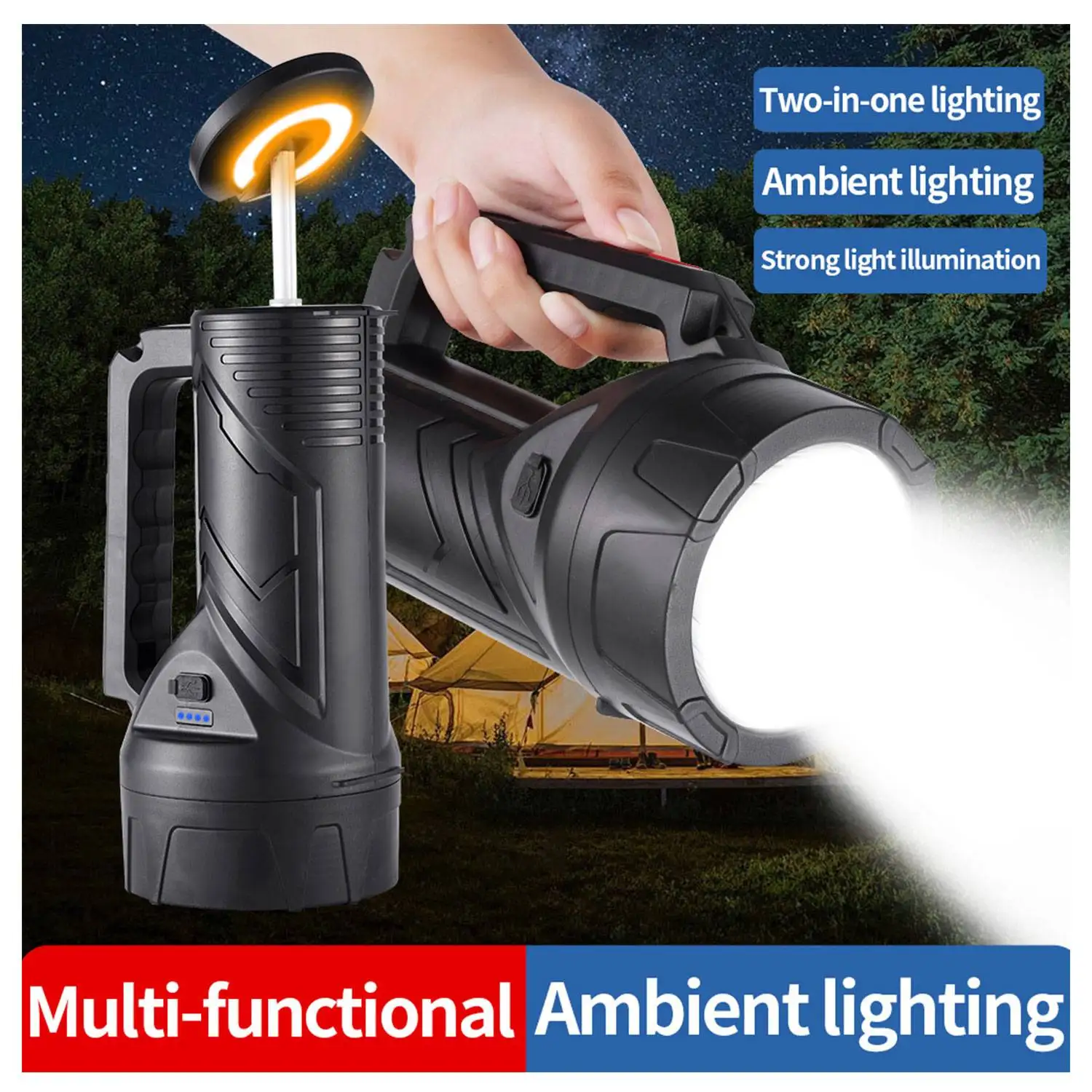 Torcia LED multifunzionale 6 modalità di illuminazione Faretto portatile telescopico ricaricabile Lampada da campeggio per esterni