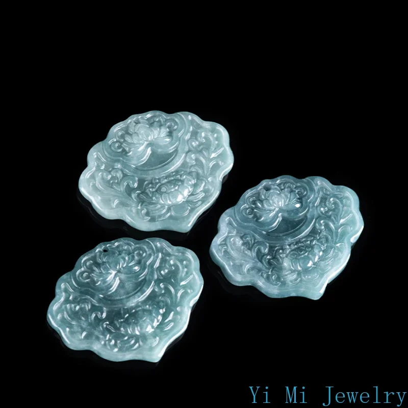 100% Genuine A-goods Jadeite Blue Water Auspiciousness Pendant Fashion Charm Men and Women Models Jade Necklace Holiday Gift