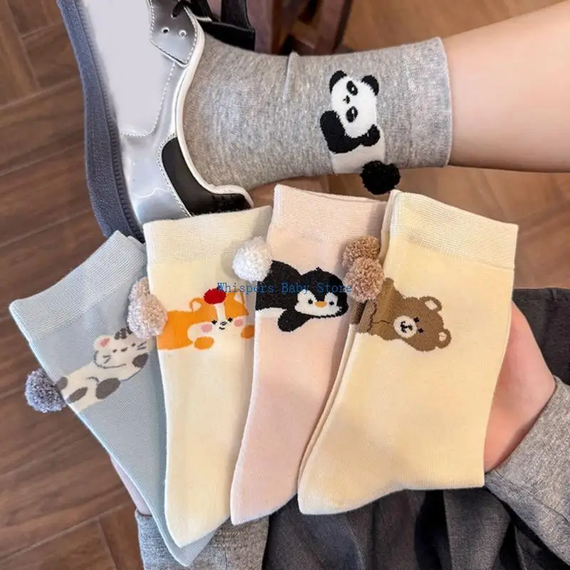 U90E 5 Pairs Eye Catching Socks Adorable Cats Dog Prints Comfortable Cotton Footwear For Women Fashion Animal Lover