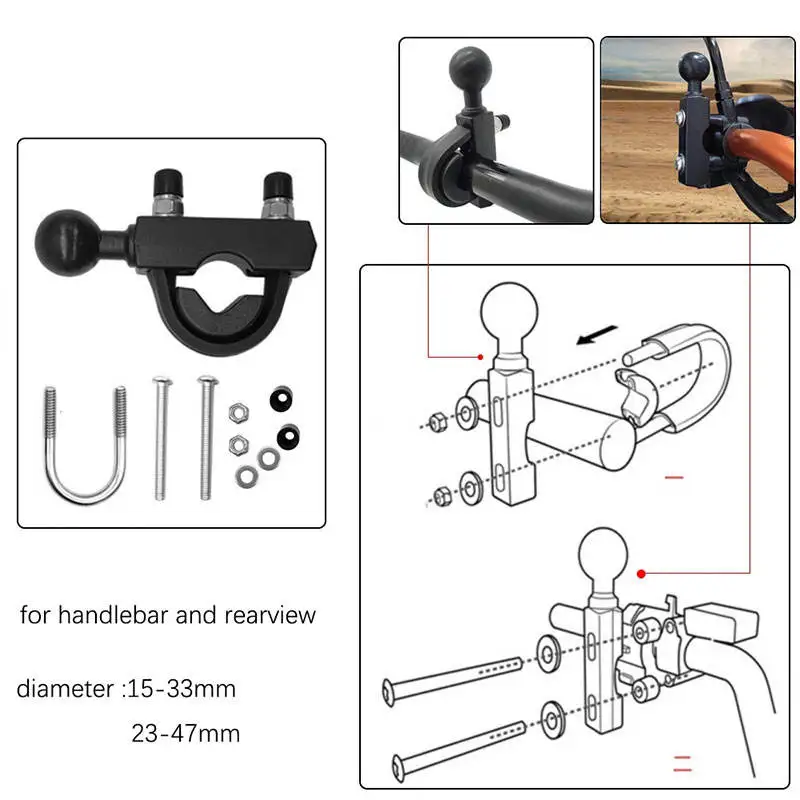 1inch ball head adapter motorbike pipe clamp holder u bolt bracket for motorcycle bike handlebar mount for ram mount