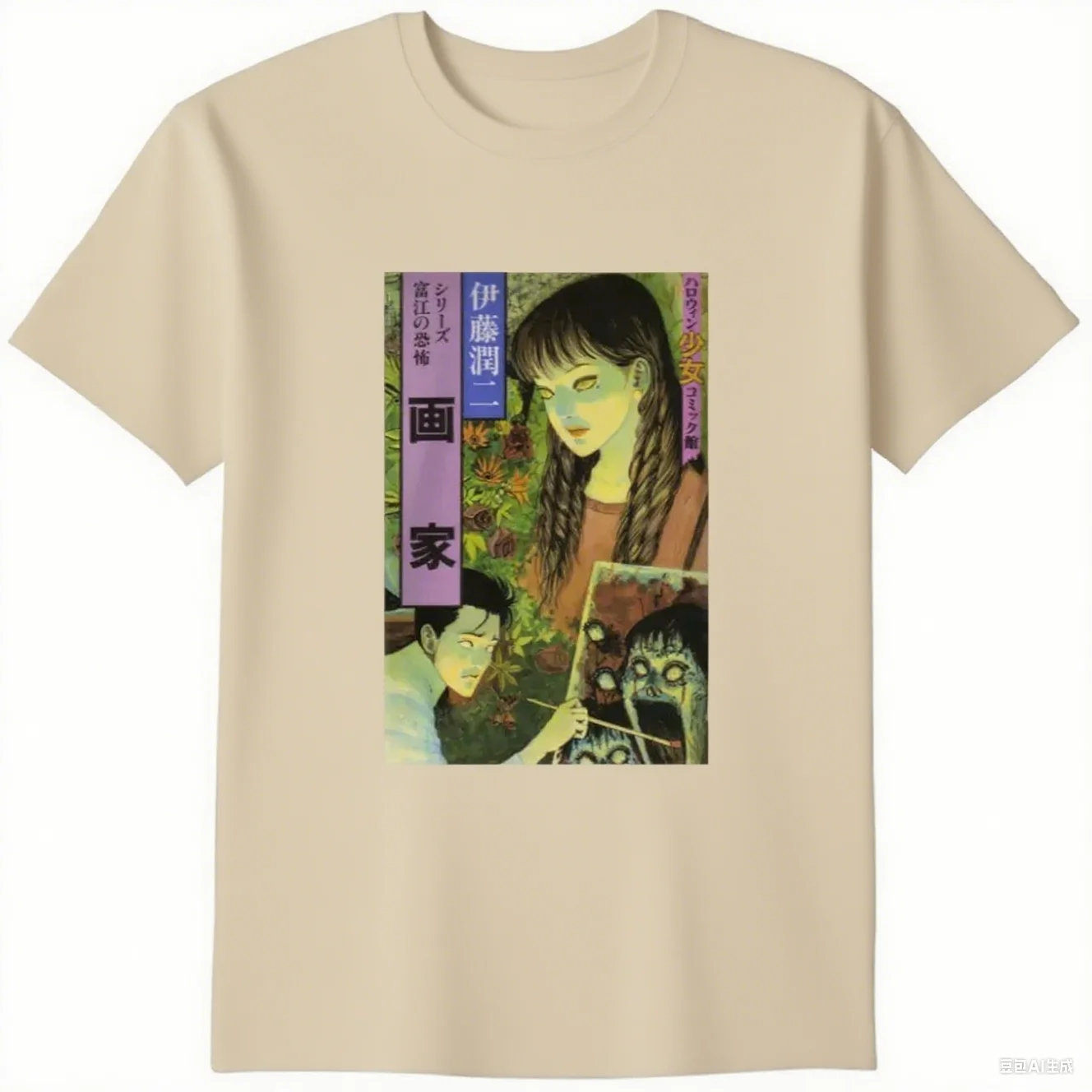 

Junji Ito Horror Manga Print Pattern Trend Personality Short-sleeved 100-cotton Round Neck Fashion T-shirt Top Tee