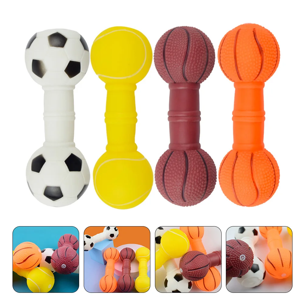 

4 Pcs Vinyl Barbell Dog Toy Pet Interactive Playthings Molar Supplies Dumbbells