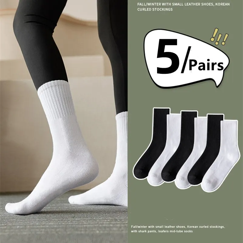 5 Pairs of Mid-calf Sports Socks for Women Soft and Comfortable Stylish and Practical Cotton Socks with Yoga Pants