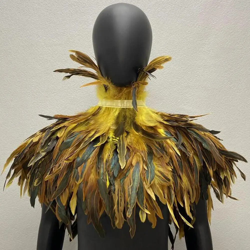 Feather Shrug Shawl Shoulder Wrap Cape Dancer Feather Shawl Gothic Collar American Indian Bright Colored Feather Shawl Collar