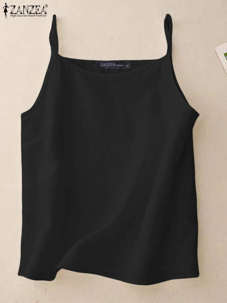 

Women Loose Tees Summer Tank Tops Sleeveless Camis Solid Daily Wear White Black Khaki Color Tanks ZANZEA 2025 New