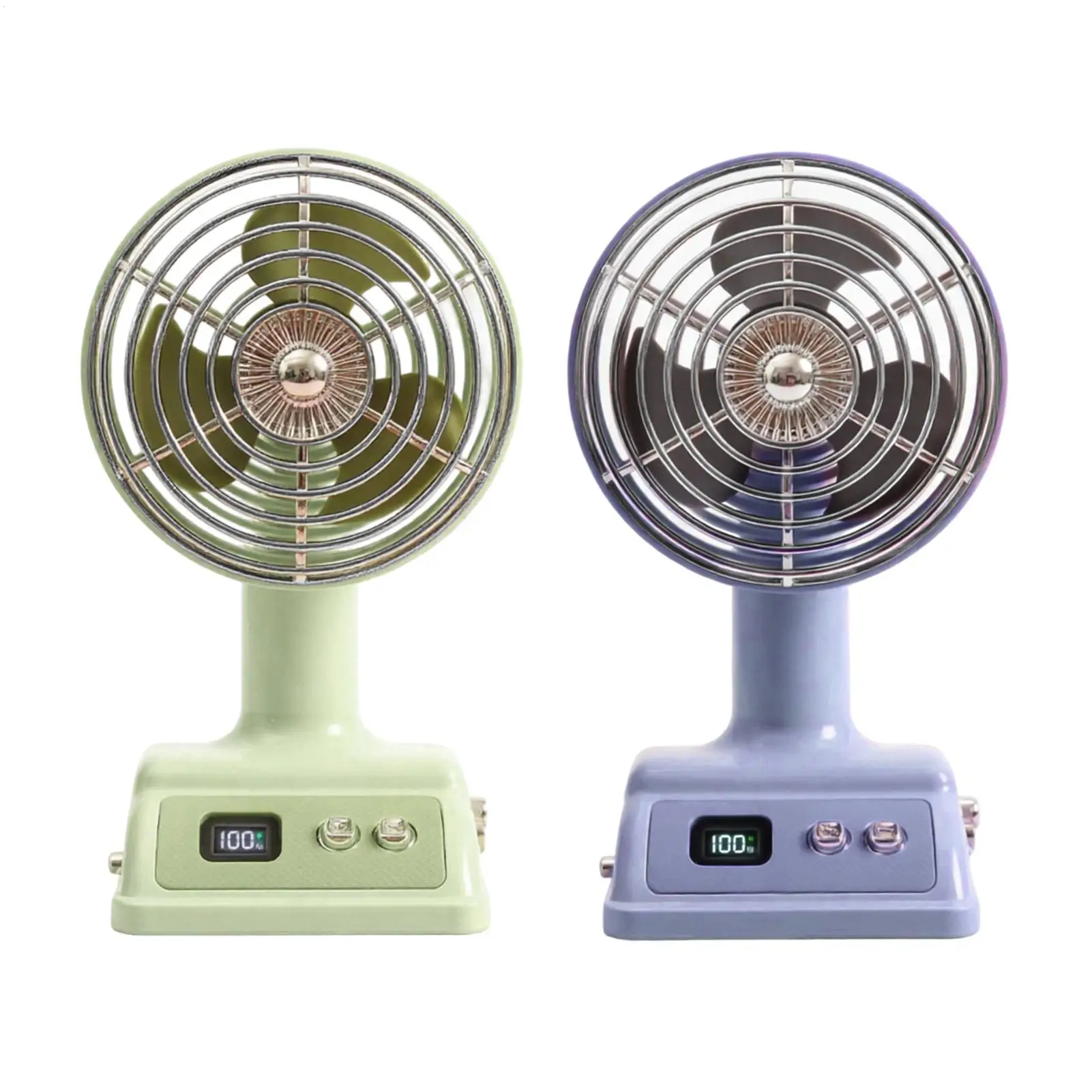 Desktop retro-style mini fan, 100 speed settings, digital display, rechargeable, adjustable, suitable for outdoor use, camping