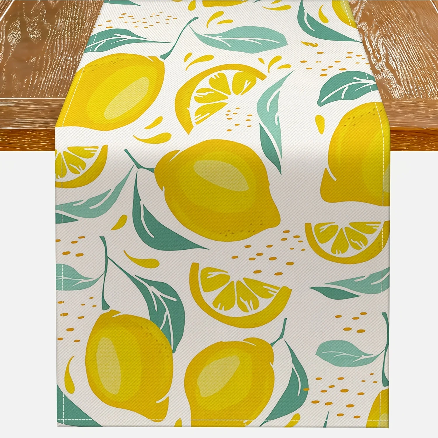1 Piece Lemon Slice and Leaf Print Table Runner, Suitable for Farmhouse, Indoor, Kitchen, Celebrations, Table Decoration, Restaurant and Banquet Decoration Supplies