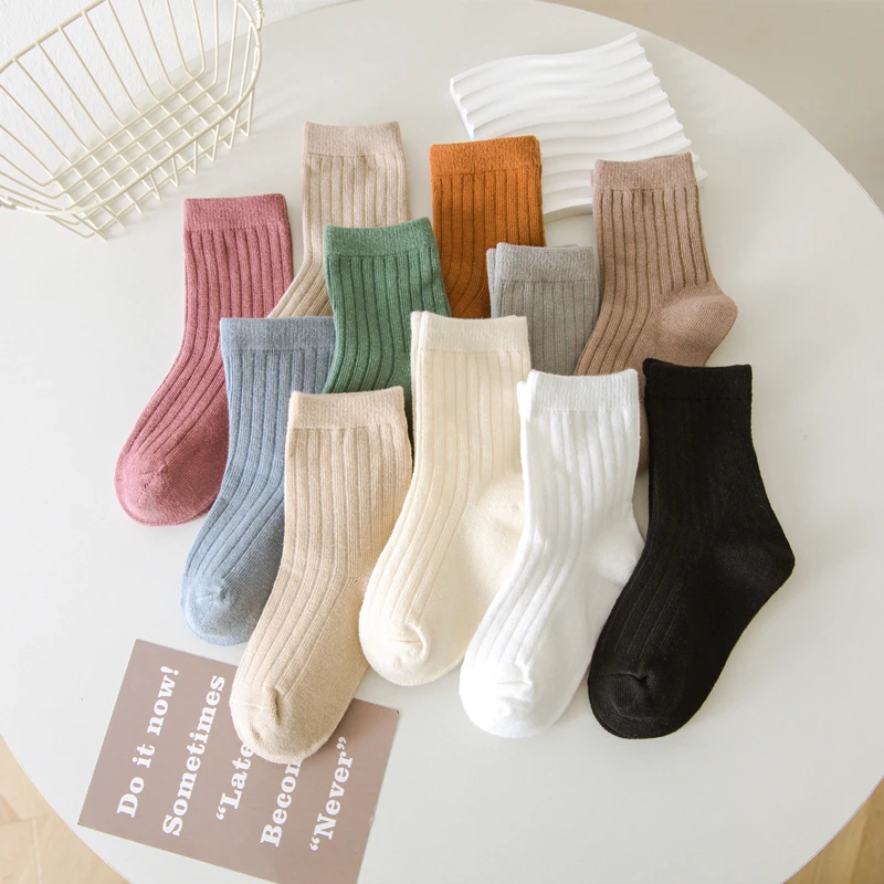 4 Pairs/Lot Children Socks for Girls Boys Cotton Solid Color Spring Autumn Winter Kids Baby Mid Tube Socks Keep Warm Floor Socks