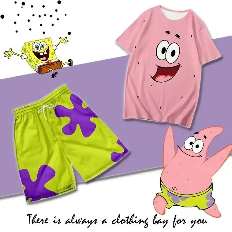 SpongeBob Schwammkopf Sternenmuster Kurzarm-T-Shirt und Shorts Set, Schnelltrocknend, Sommer- und Familienkleidung