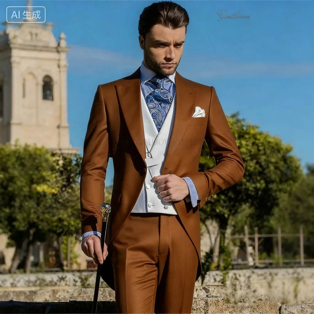 بدلة تدخين رسمية للرجال من Terno Fino مكونة من 3 قطع سترة سترة وسراويل بدلة زفاف لرفقاء العريس Negocios Traje