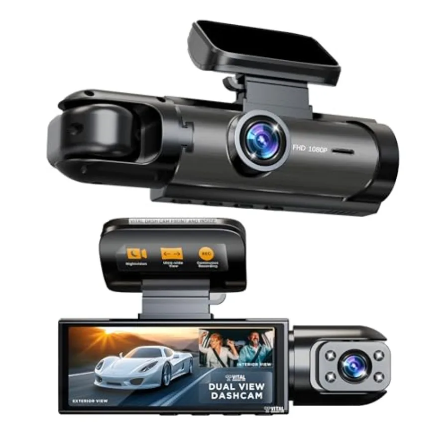 

Vital Dash Camera Pro 2026 Dashcam Front and Rear Camera for Cars Dual Car Camera with Night Vision G-Sensor 24/7 Parking Surve