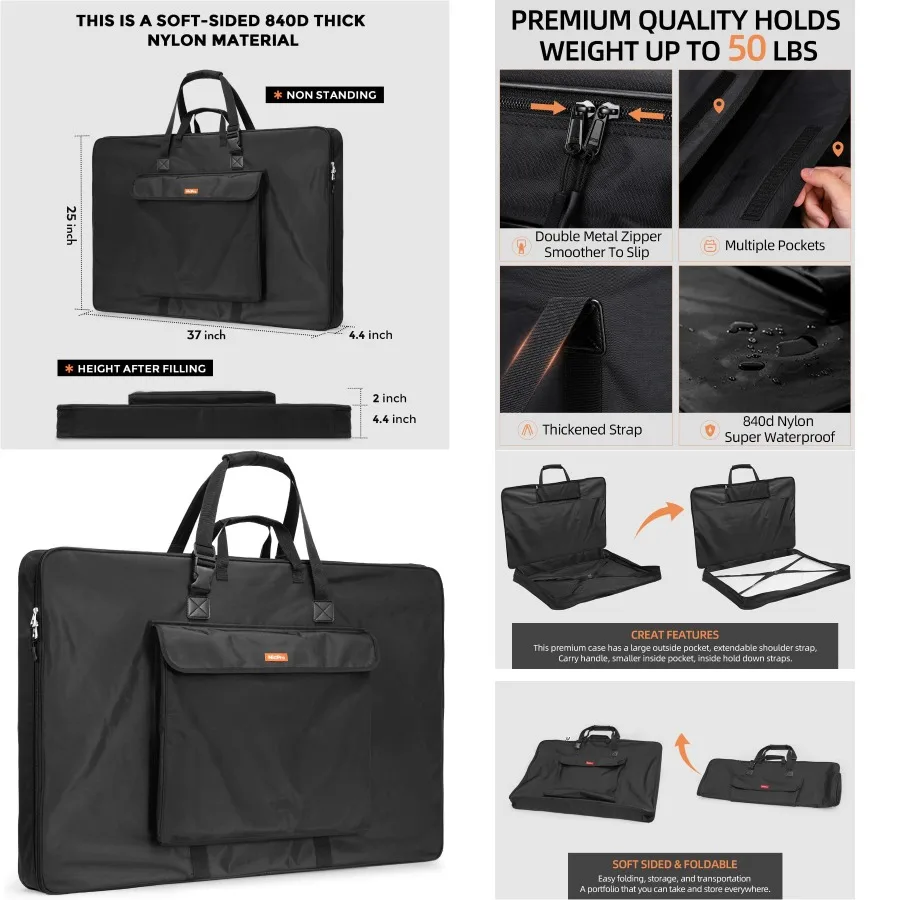 Borsa portfolio artistico in nylon impermeabile da 24 x 36 pollici con design laterale morbido e tracolla regolabile per un trasporto sicuro di Ske