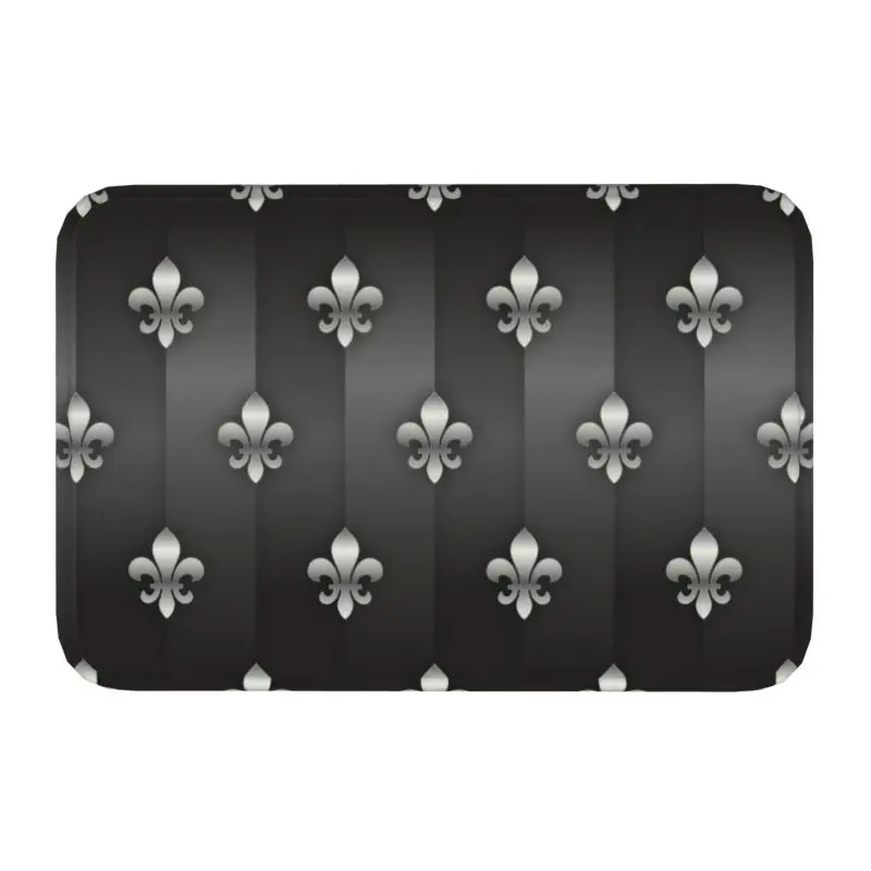 Lily Flower Fleur De Lys Pattern Floor Door Kitchen Bathroom Mat Anti-Slip Fleur-de-lis   Balcony Entrance Rug