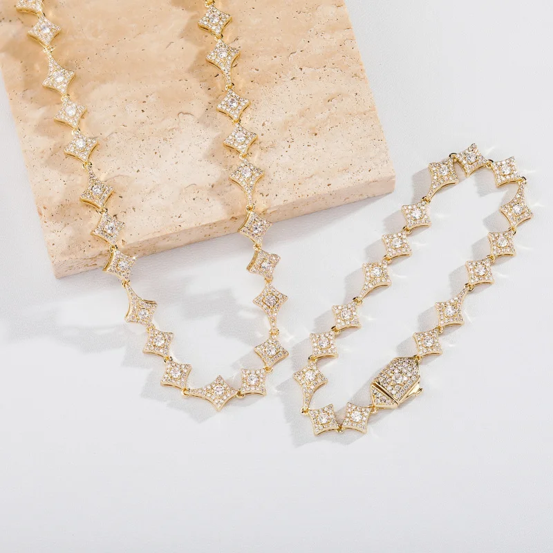 

Двойной кулон из микро-паве с цирконом, четырехконечная звезда, браслет с пружинной застежкой, комплект ожерелья, можно парвать