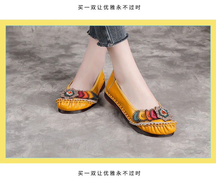 Neue handgefertigte Ballerinas aus echtem Leder für Damen mit Blumenapplikation, ethnische flache Schuhe für Damen, Vintage-Slip-On-Flats, Damen-Mokassins – Detail 14