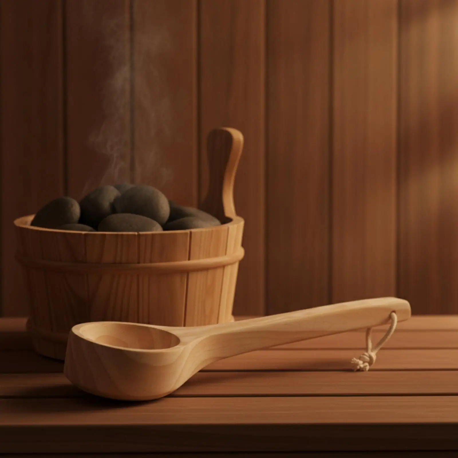 Sauna Ladle with Hanging Loop Natural Wood Wooden Scoop with Hole Long-Lasting