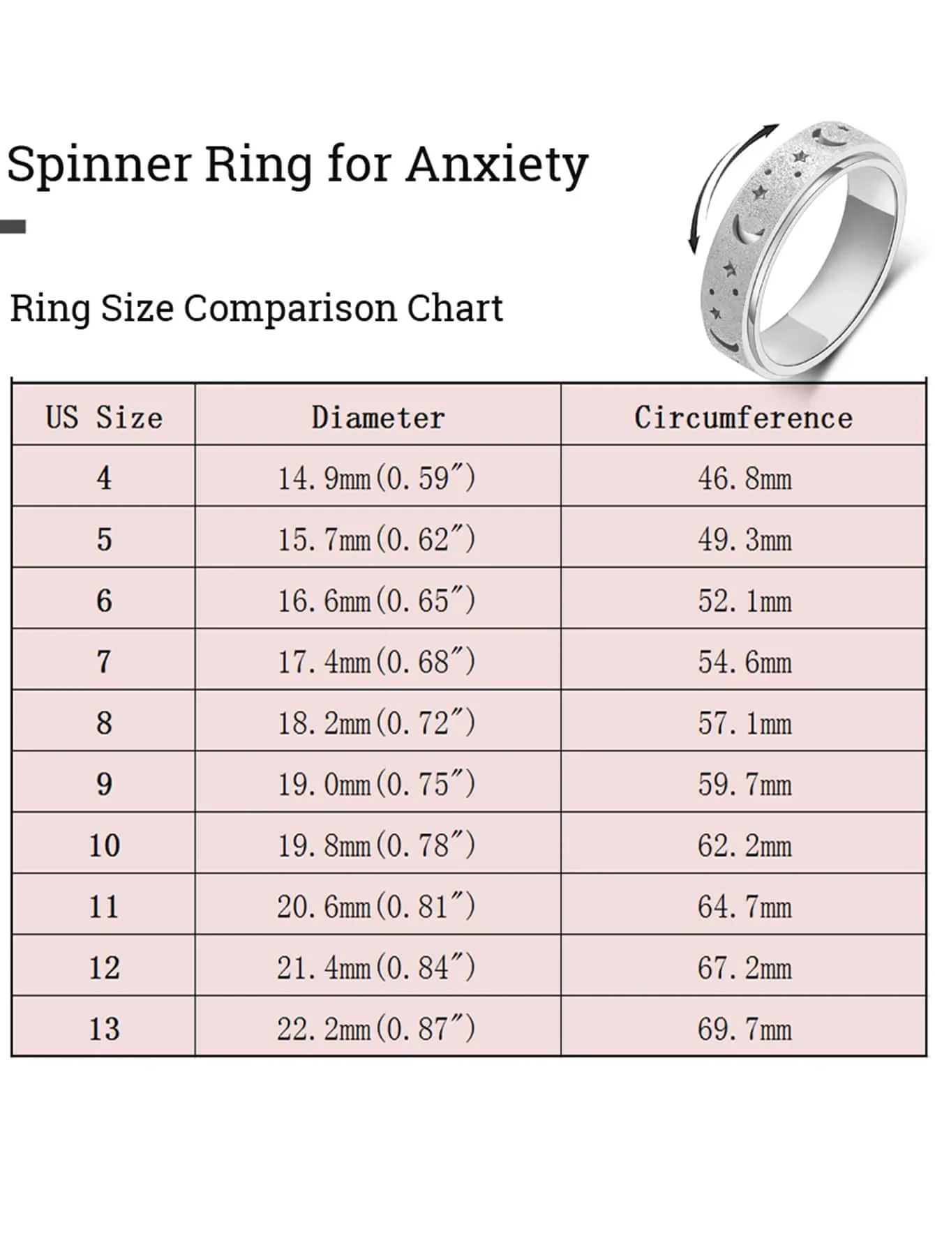 Anneau d'anlande Fidget en acier inoxydable pour hommes et femmes, Spinner en titane, jouets Fidget, adultes, argent, document, taille 6-10