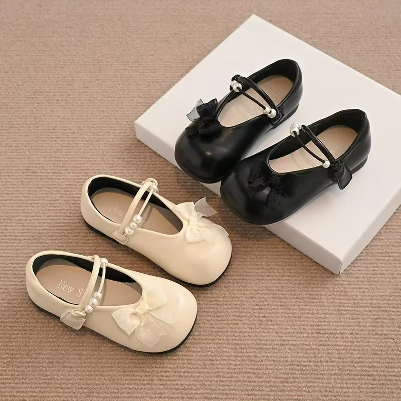 Girls' Princess Shoes 2025 Spring New Children's Cute Bow Sweet Princess Shoes Soft Sole Small Fragrant Leather Shoes