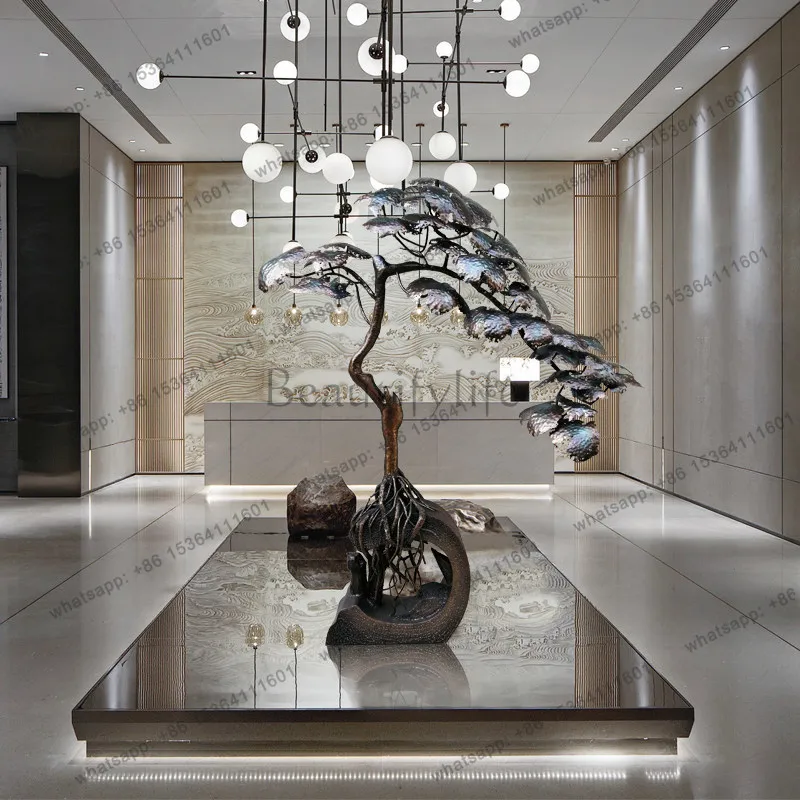 Hotel lobby clubhouse metal lucky welcome pine sculpture ornament villa living room entrance iron pine decoration
