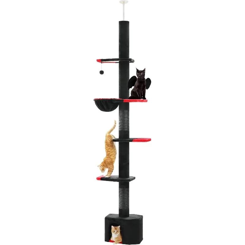 

Gothic Cat Tree, Floor to Ceiling Cat Tower with Adjustable Height (86.8-120 Inches), 5 Tiers Black Cat Condo with Cozy Hammock