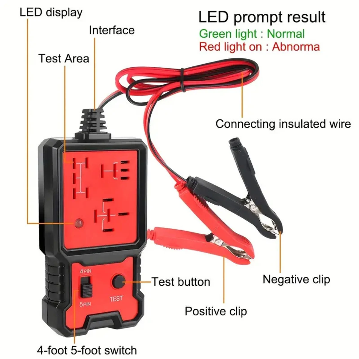 Automotive Relay Tester 12V Universal 4Pin 5Pin Relay Checker Auto Battery & Circuit Diagnostic Tool