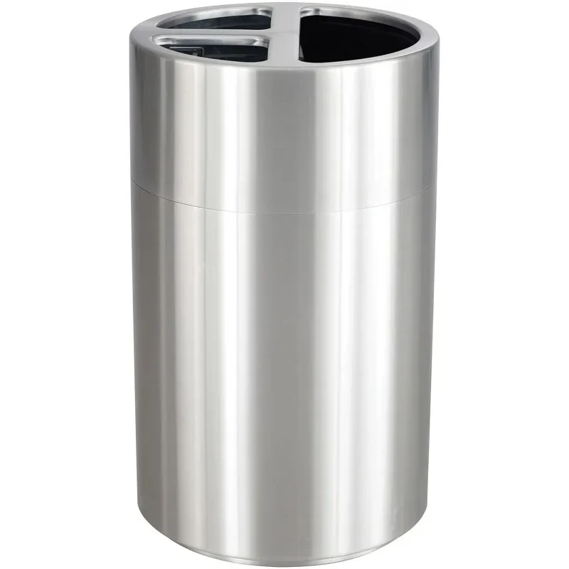 Products 9941SS Triple Bin Recycling and Trash Can, 40 Gallon Total, Aluminum Shell, 3 Separate Liners, Decals Included