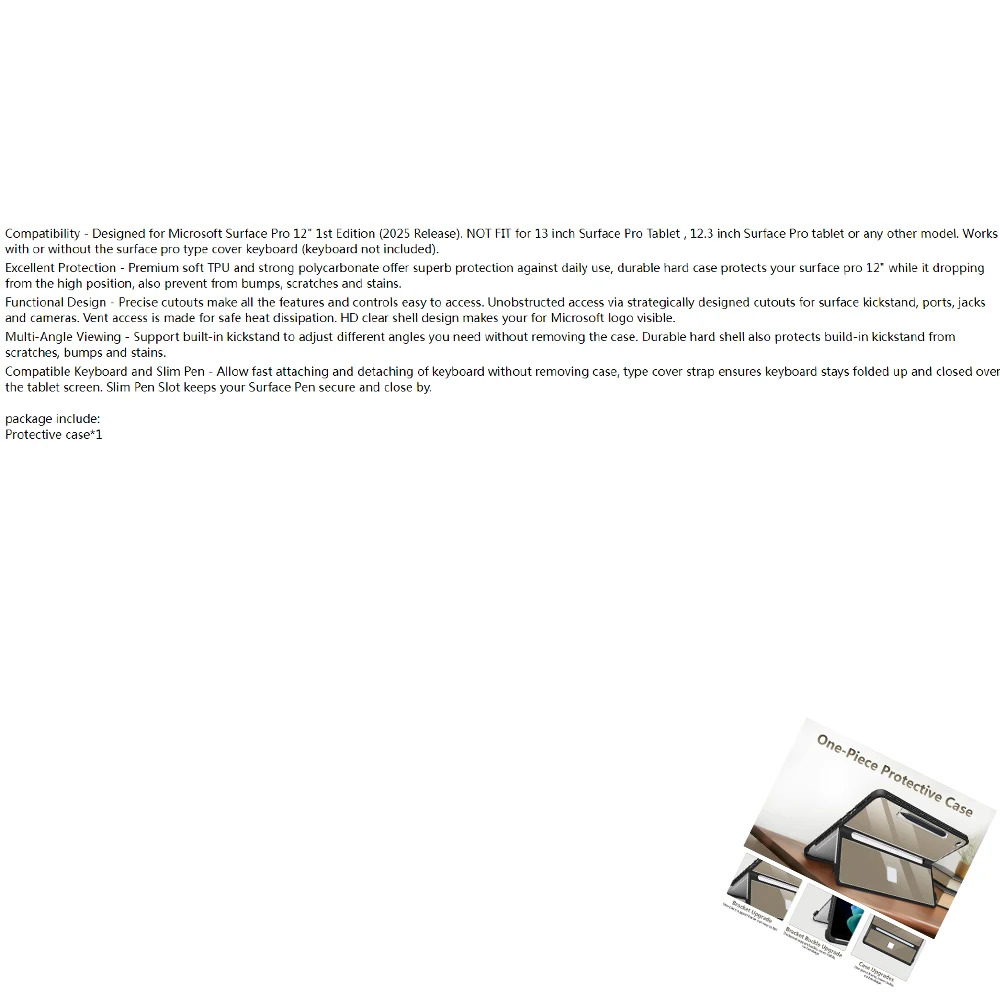 

Hard Back Case for Microsoft Surface Pro 12 Inch 1st Edition (2025) - Folio Rugged Cover Compatible with Type Cover Keyboard