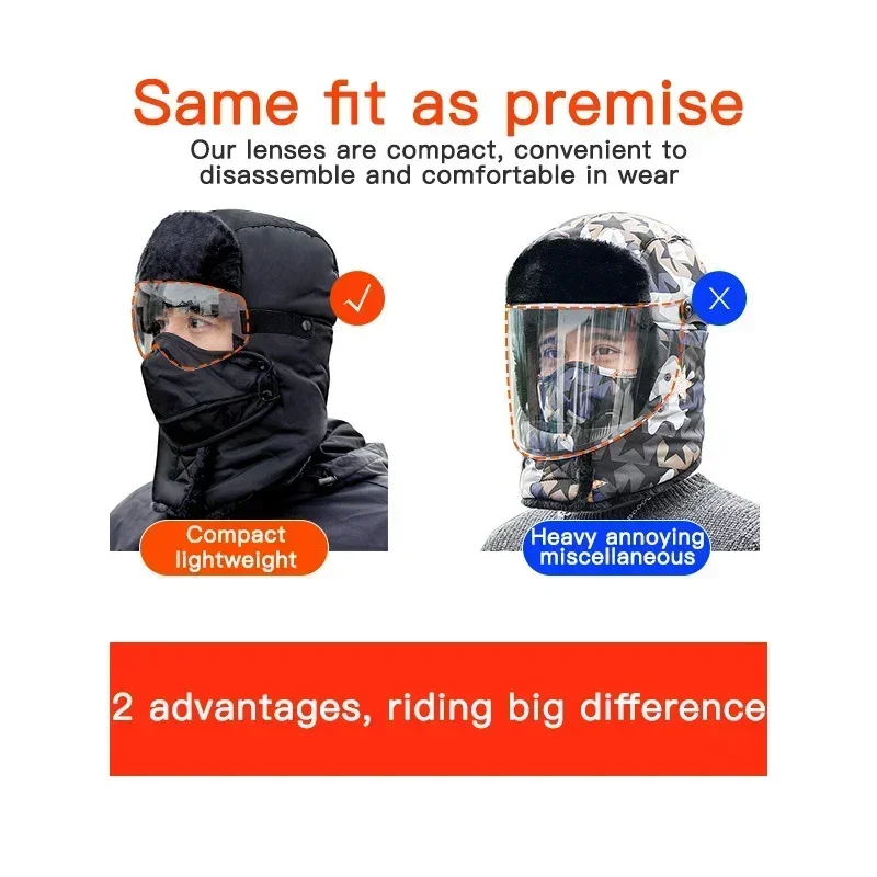 Outdoor Winter Fashion Warm Hat Men Winter Thicken Ski Hats for Women Windproof Hood Hat Cycling Cap Balaclava with Goggles