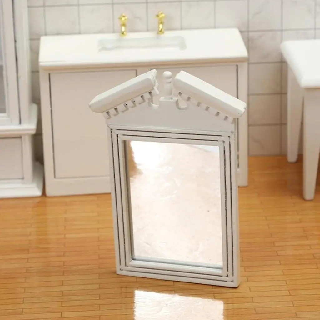 

Dollhouse Miniatures Furniture White Mirror Birch 1 12 Scale Decoration for Miniature Bathroom Dollhouse Scene