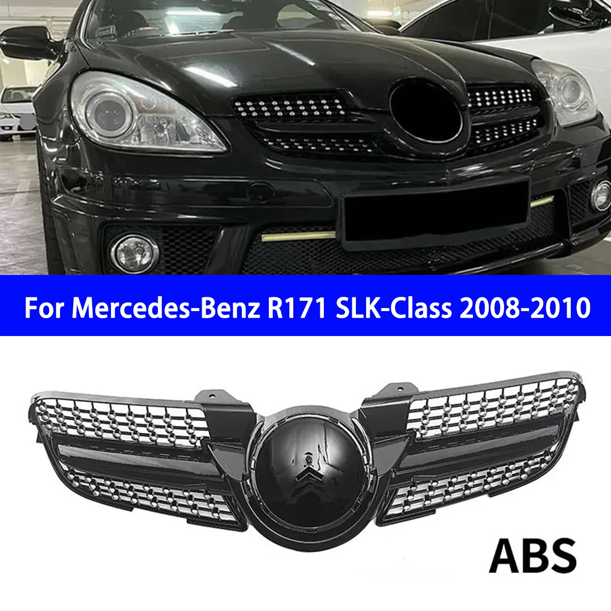 For Mercedes-Benz R171 SLK-Class SLK200 SLK230 SLK280 SLK300 SLK320 350 2008-2010 Front Racing Billet Bumper Grille Upper Cover