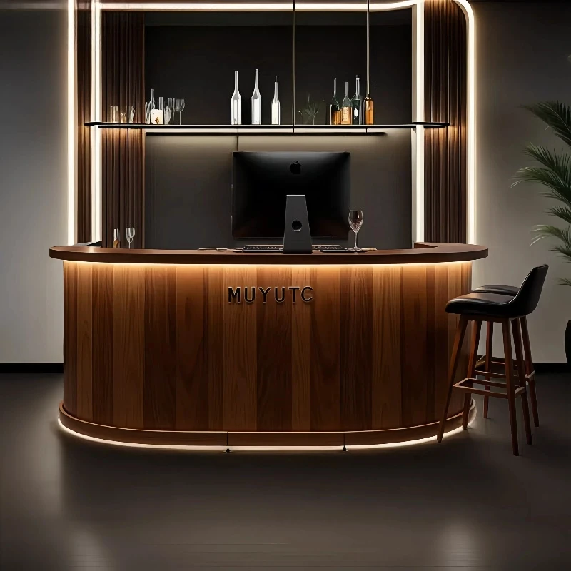 

Wood Service Reception Desks Counter Luxury Checkout Elegant Reception Desks U Shape Reception Schreibtisch Office Furniture