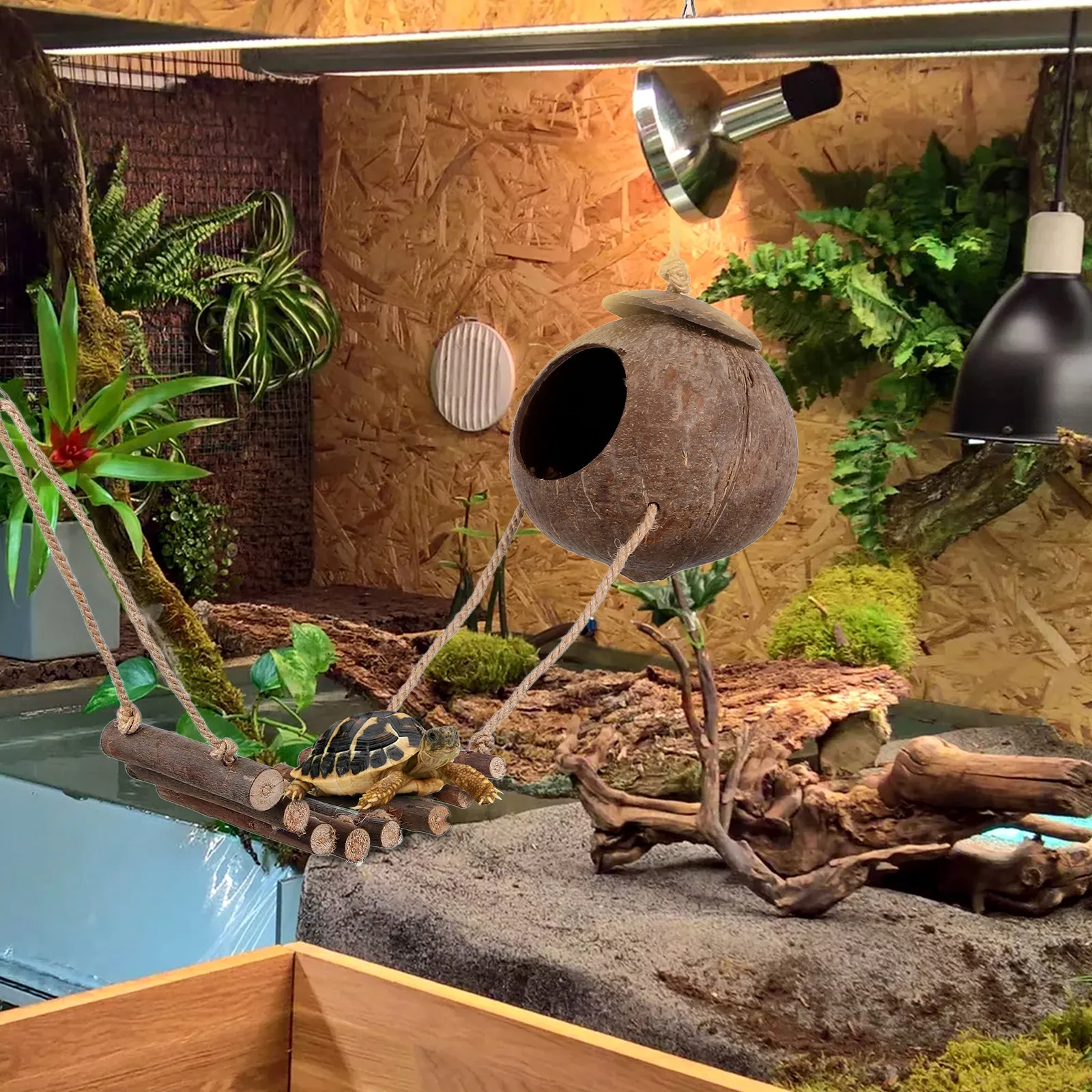 

Realistic Reptile Hideout Cave with Ladder Natural for Crested Leopard Geckos Lizards Tortoises Terrarium